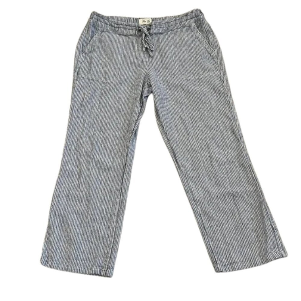 Per Se Linen Blend Striped Capri Pants with Pockets, Elastic & Drawstring Size M